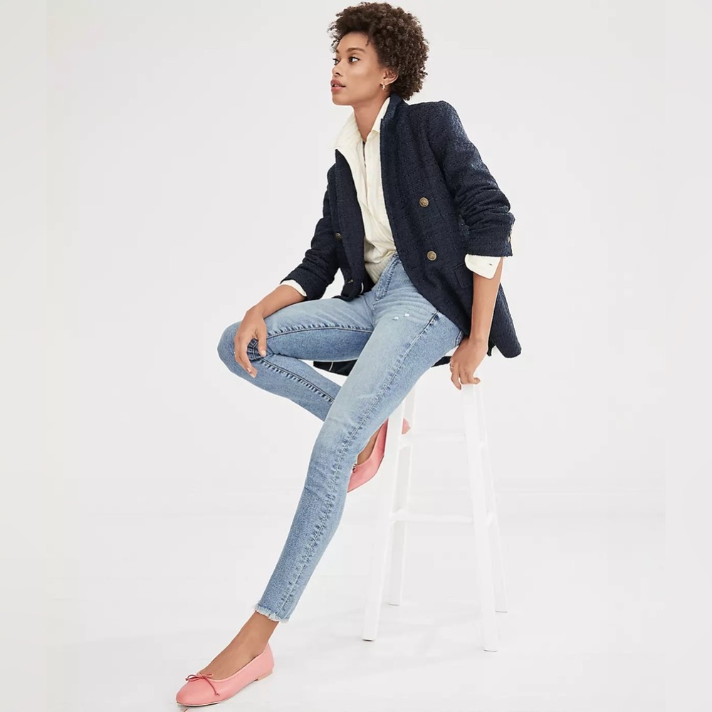 Loft Tall Curvy Chewed Hem High Rise Skinny Jeans